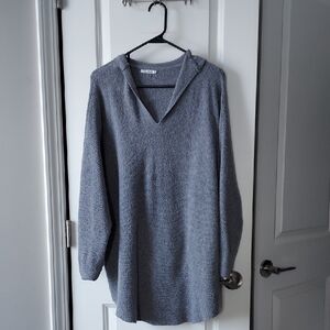 Vila Milano Gray V-Neck Hooded Women's Sweater 1x